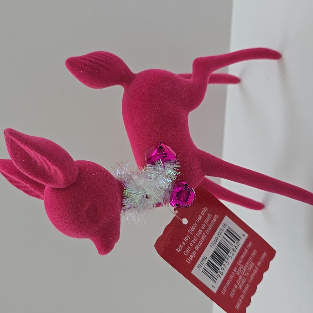 New Pink Flocked Deer Tabletop Figurine